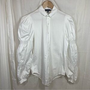 Greyson 100% Cotton White Pleated Puff‎ Sleeves Top Blouse Shirt Size S